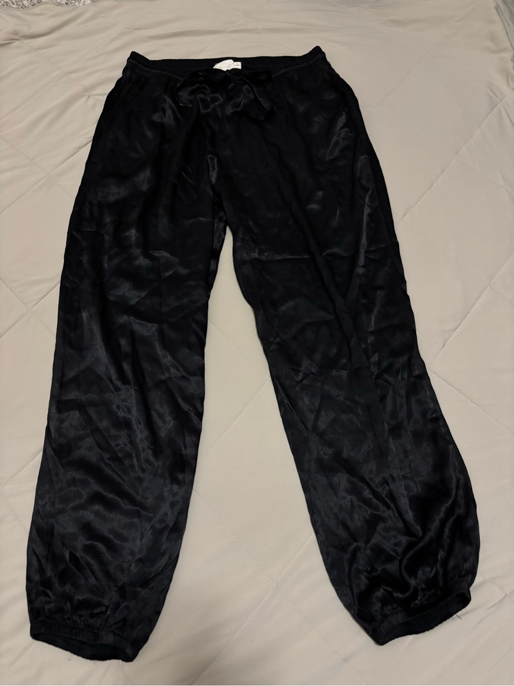 Nation Ltd Black Satin-Look Jogger Pants